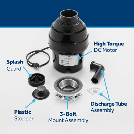 GE Disposall Continuous Feed 3/4 HP Motor Garbage Disposer, Good for Grinding: Vegetable Peels & Small Bones, Universal 3 Bolt Install & Power Cord Included, Recommended for 2-4 Person Homes, GFC765W