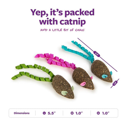 SmartyKat, Souris Magiques, Jouets pour Chat, Jouets à l'Herbe à Chat Comprimée, Pure, Puissante, Sans Salissure, avec Rubans, Lot de 3