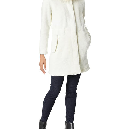 BB Dakota Women's Brushed Ribbed Coat with Faux Fur Trim Hood Jacket, Ivory, Medium