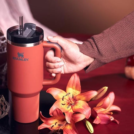 STANLEY Quencher H2.0 Soft Matte Collection, Stainless Steel Vacuum Insulated Tumbler with Lid and Straw for Iced and Cold Beverages, Red Rust, 40 oz