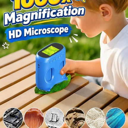 2-in-1 Kids Microscope and Telescope, 1000X Handheld Digital Magnifier with 2 '' HD Screen, USB Rechargeable Mini Magnifying Glass for Kids, STEM Science Education Toy Gifts for Age 4-12 Boys & Girls