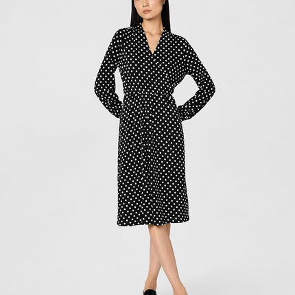 Adrianna Papell Women's Long Sleeve Wrap Midi Dress, Black/Ivory Medium Dot, XL
