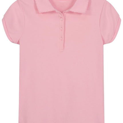 Nautica Girls' School Uniform Short Sleeve Polo Shirt, Button Closure, Soft Pique Fabric, Light Pink, 8-10