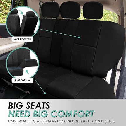 FH Group PU Leather Seat Covers Airbag Compatible & Rear Split W. 5 Headrests