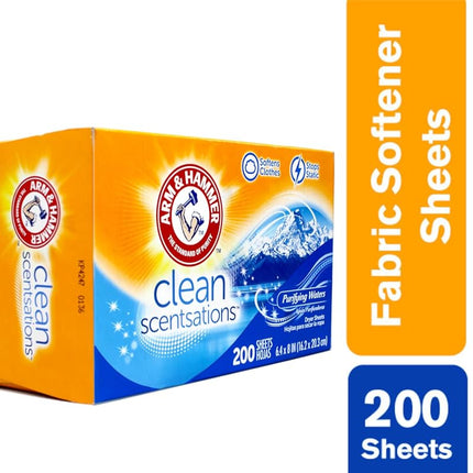 Toallitas suavizantes de tela Arm & Hammer, Purifying Waters, 200 unidades