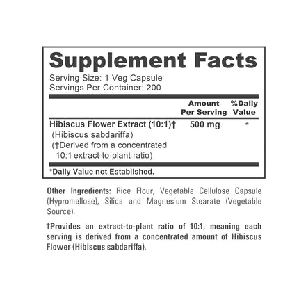 Hibiscus Flower 5000 mg 200 Vegetarian Caps (Non-GMO & Gluten Free)