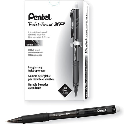 Pentel QE419A Twist-Erase EXPRESS Mechanical Pencil .9mm Black, Box of 1 Dozen