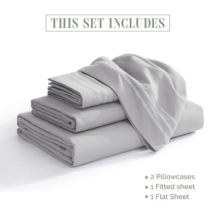Elegant Comfort Luxury 4-Piece Bed Sheet Set - Luxury Bedding 1500 Thread Count Egyptian Quality Microfiber, Wrinkle Resistant Cool & Breathable, Easy Elastic Fitted, Queen, Silver Grey