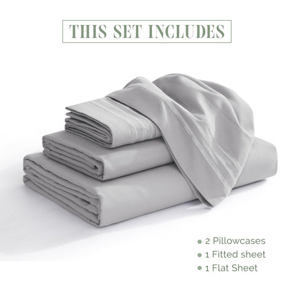 Elegant Comfort Luxueux ensemble de draps 4 pièces en microfibre de qualité hôtelière supérieure 1500, profondeur 18-24 pouces - Draps à poches extra profondes - Draps 4 pièces ultra doux à poches profondes, King, Gris argenté