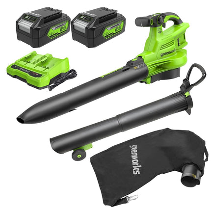 Greenworks 48V (24V x 2) 520 CFM Brushless Leaf Blower/Vacuum w/ (2) 4.0Ah Battery & Dual Port Charger