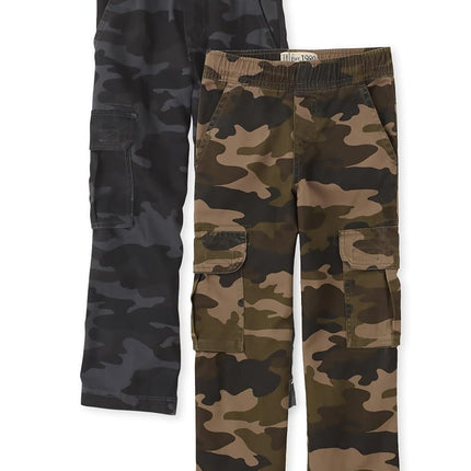The Children's Place Pantalon cargo à enfiler pour garçon, lot de 2, motifs camouflage nuit/camouflage olive, taille 16