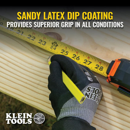 KLEIN TOOLS 60839 Winter Work Gloves, Knit Dipped ANSI A4 Cut Resistant Gloves, Sandy Latex Coated, Fleece-Lined, Touchscreen Capable, Large