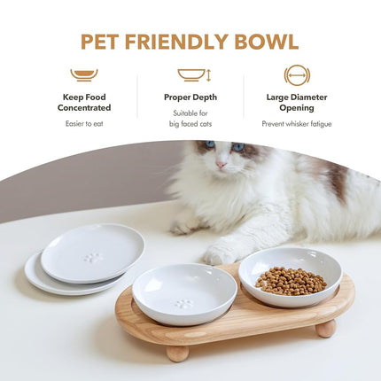 Havniva Raised Cat Bowls, Elevated Ceramic Cat Bowl with Stand, Two Heights