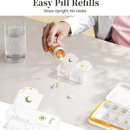 Am Pm Pill Organizer 7 Day, Weekly Pill Box 2 Times a Day, Medicine Pill Organizer with Separate Compartment, Travel Pill Case Dispenser Portable for Vitamins, Fish Oils, Medicines(White)
