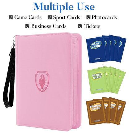 Fabmaker Premium 4 Pocket ZipCard Binder, Trading Album for 320 Cards, Portable PU Collection Binder (Pink)
