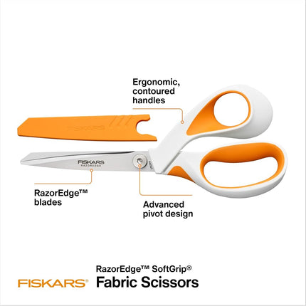 Fiskars RazorEdge Fabric Scissors - 8" Heavy Duty Fabric Shears with SoftGrip Ergonomic Handle, Premier Grade Stainless Steel Blades
