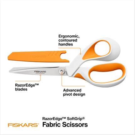 Fiskars RazorEdge Fabric Scissors - 8" Heavy Duty Fabric Shears with SoftGrip Ergonomic Handle, Premier Grade Stainless Steel Blades