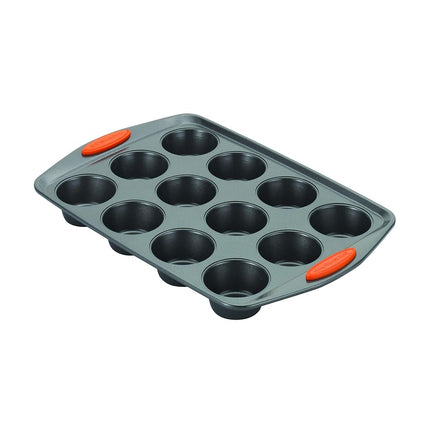Molde antiadherente Rachael Ray Oven Lovin' para 12 magdalenas y cupcakes, naranja