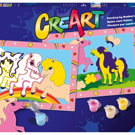 Ravensburger - CreArt Junior Series: Horses, Paint by Number Kit, Contains Two Pre-Printed Boards, a Brush, Colors, Creative Game for Boys and Girls 5+ Years