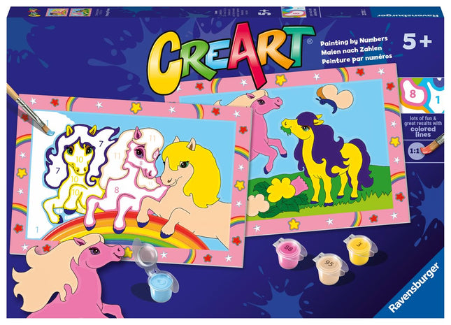 Ravensburger - CreArt Junior Series: Horses, Paint by Number Kit, Contains Two Pre-Printed Boards, a Brush, Colors, Creative Game for Boys and Girls 5+ Years