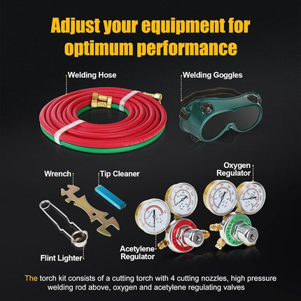 Oxygen Torch Kit Acetylene Oxygen Torch Kit Professional Soldering Kit Gas Welding Kits Portable Oxygen Acetylene Welder with Nozzles Check Valves Regulator