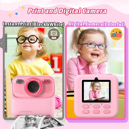 Upgrade Kids Camera Instant Print for Boys and Girls, 1080P HD Dual-Lens Selfie Digital Camera with Print Paper & 32G Card, Christmas Birthday Gifts Toys for Toddler and Teenagers Age 3-16 Years Old