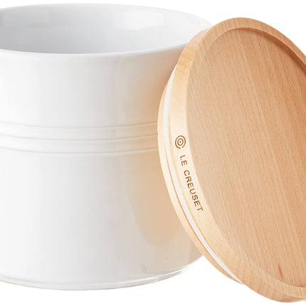 Le Creuset Stoneware Canister with Wood Lid, 1.5 qt. (5.5" Diameter), White