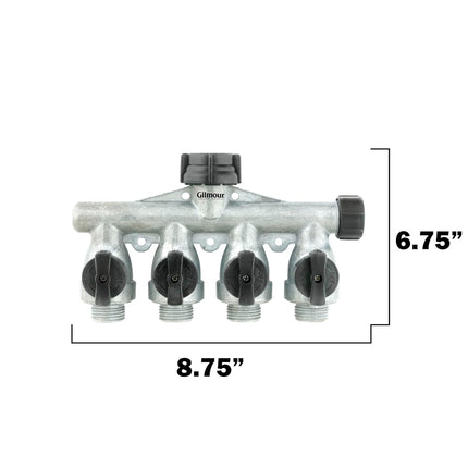 Gilmour Full Flow Aluminum Four Way Connector AY4FFM
