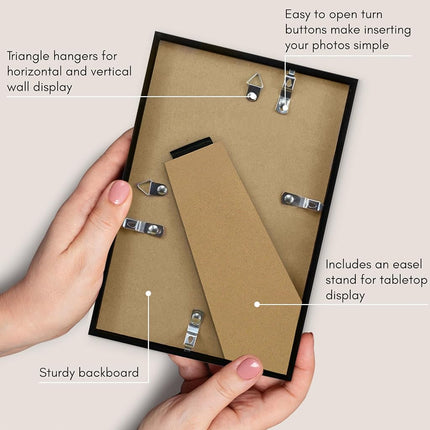 Americanflat 6x9 Picture Frame with Shatter-Resistant Glass - Streamline Collection - Thin Border Photo Frame for Tabletop and Wall Display - Hanging Hardware and Easel Stand Included - Black