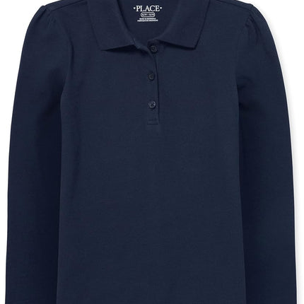 The Children's Place Baby Toddler Girls Long Sleeve Ruffle Pique Polo, Tidal Single, 2 Years