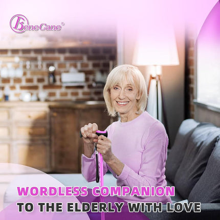 BeneCane Walking Cane for Men & Women Walking Stick for Seniors Folding Canes Quad Cane Adjustable Lightweight Sturdy Free Standing Collapsible Heavy Duty with Soft TPR T-Handle and Travel Bag Pink