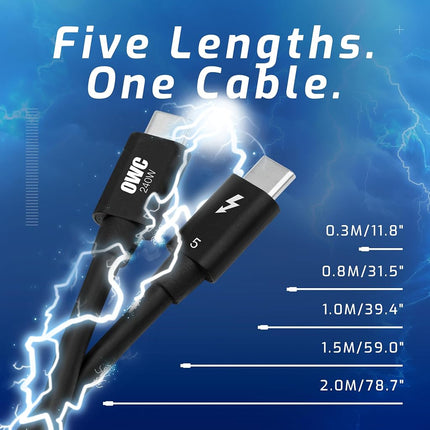 OWC [Intel Certified 80Gbps Thunderbolt 5 USB-C Cable with 8K Video and 240W Charging - 80Gb/s of Bi-Directional Data Speed, up to 120Gb/s for Higher Display Bandwidth - 3 Year Warranty (0.8M)