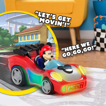 Just Play Mickey Mouse Rev 'n Go Vehicles with Lights and Sounds, Mickey's Car, Mickey Mouse Phrases, Toy for Fans, Boys, Kids Ages 3 and Up