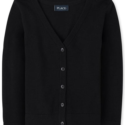 The Children's Place Girls' Uniform V Neck Cardigan Black XXL (16)