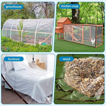 Clear Tarp - Heavy Duty Waterproof 9x12FT Plastic Tarps with Grommets Clear Vinyl Tarps for Outdoor Porches Transparent Tarpaulin for Patio Enclosure Roofs Greenhouse Plant Chicken Coop Cover