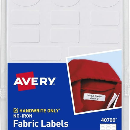 Avery No-Iron Fabric Labels, Assorted Shapes and Sizes, Washer and Dryer-Safe Waterproof Labels, Non-Printable, 45 Total (40700)