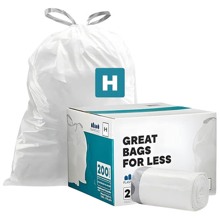 Plasticplace TRA170WHLV White Drawstring Lavender and Soft Vanilla Scented Rubbish Bin Liners, Code H Compatible (200 Count), 8-9 Gallon 30-35 Liter, 18.5" x 28"