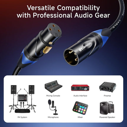 Cable Matters 3-Pack Color-Coded Premium Shielded XLR Cables - 6ft, Oxygen-Free Copper (OFC) XLR Microphone Cable Male to Female, Black