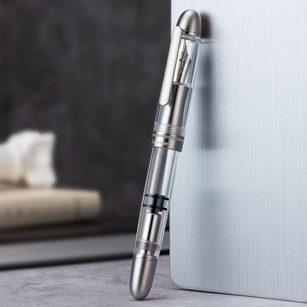 Asvine P36 Titanium Fountain Pen Piston Filling, Bock Medium Nib Clear Transparent Acrylic Smooth Writing Pen Case Set