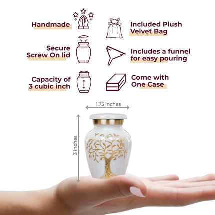 Trupoint Memorials Small Urns for Human Ashes Keepsake, Tree of Life Decorative Mini Cremation Urn for Adult Men and Women, Small White