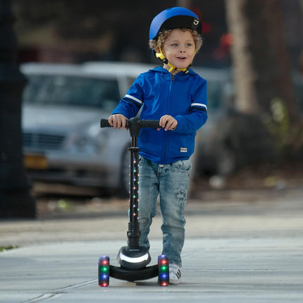 Jetson Scooters - Jupiter Mini 3 Wheel Kick Scooter (Black) - Collapsible Portable Kids Three Wheel Push Scooter - Lightweight Folding Design with High Visibility RGB Light Up LEDs on Stem and Wheels