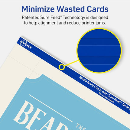Avery Printable Rectangle Cards with Scalloped Edges, Sure Feed Technology, 6" x 9", Matte Ivory Cardstock, Print-to-the-Edge, Laser/Inkjet, 50 Total, Great for Postcards and Thank You Cards