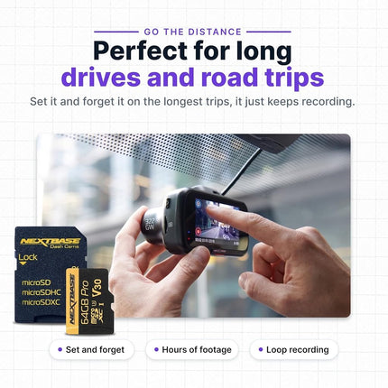 Nextbase 64GB U3 Micro SD Card - Includes Micro SD-to-SD Adapter - Ultra High Speed Memory Card Compatible with Series 1 and 2 Nextbase Dash Cam Range - Dash Camera Accessories