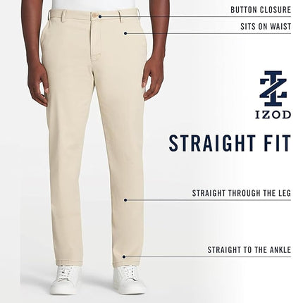 Izod Men's Saltwater Stretch Flat Front Straight Fit Chino Pant Casual, Cognac, 34W x 30L