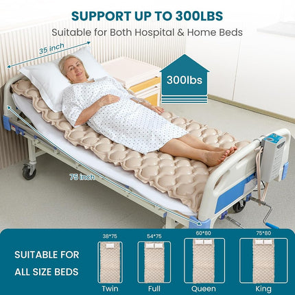 KEKOY Alternating Air Pressure Mattress for Bed Sore Prevention, Hospital Mattress Topper with Whisper Quiet Pump, Waterproof, Heat Resistant Ulcer Cushion Pad for Hospital, Home, Medical Use