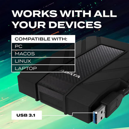 ADATA HD710 Pro 1TB USB 3.1 IP68 Waterproof/Shockproof/Dustproof Ruggedized External Hard Drive, Black (AHD710P-1TU31-CBK)