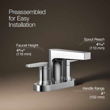 KOHLER 97031-4-CP Taut Centerset Bathroom Sink Faucet, Polished Chrome