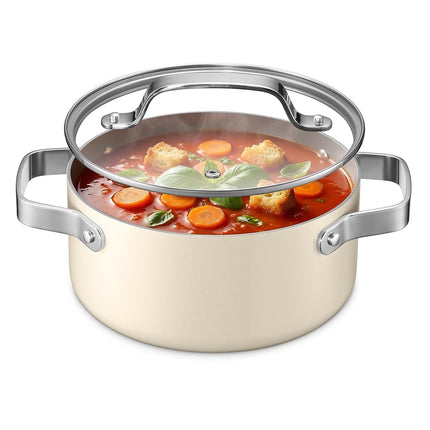 Cream 3 Quart Aluminum Stock Pot with Lid, Nonstic