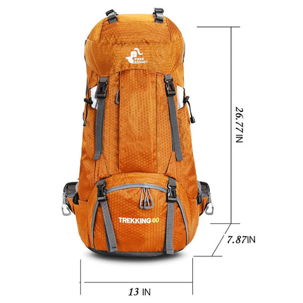 Bseash 60L Waterproof Hiking Camping Backpack with Rain Cover, Lightweight Outdoor Sport Travel Daypack Rucksack for Climbing Skiing