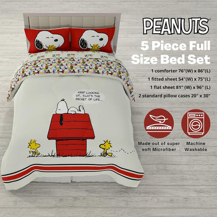 Franco Peanuts Classic Pals Super Soft Comforter and Sheet Set, 5 Piece Full Size, (Official Licensed Product) Collectibles